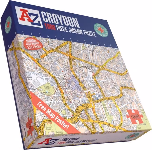 A-Z Map of Croydon 1000 Piece Jigsaw Puzzle in Yellow and Multicolour