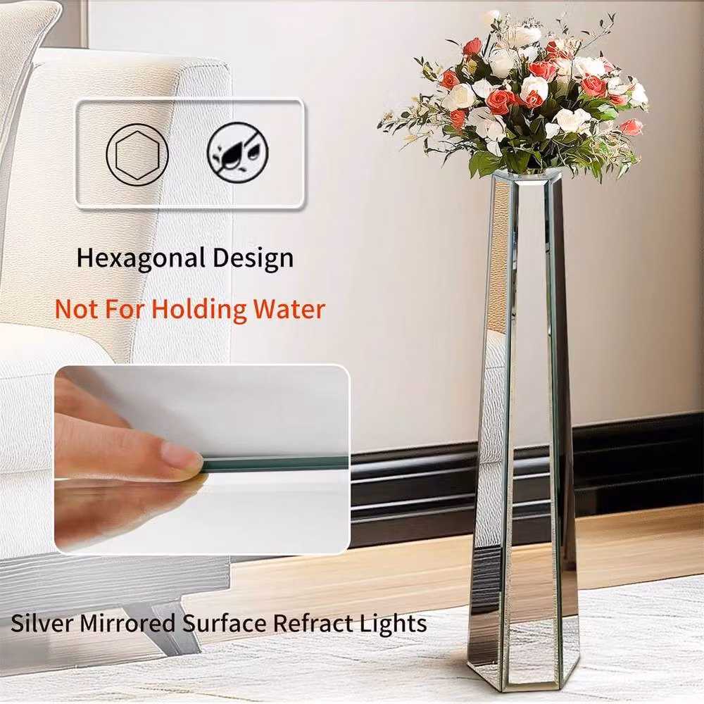 FLAVORA Modern Silver Glass Decor Vase, H 100 cm x W 15 cm x D 15 cm – 5