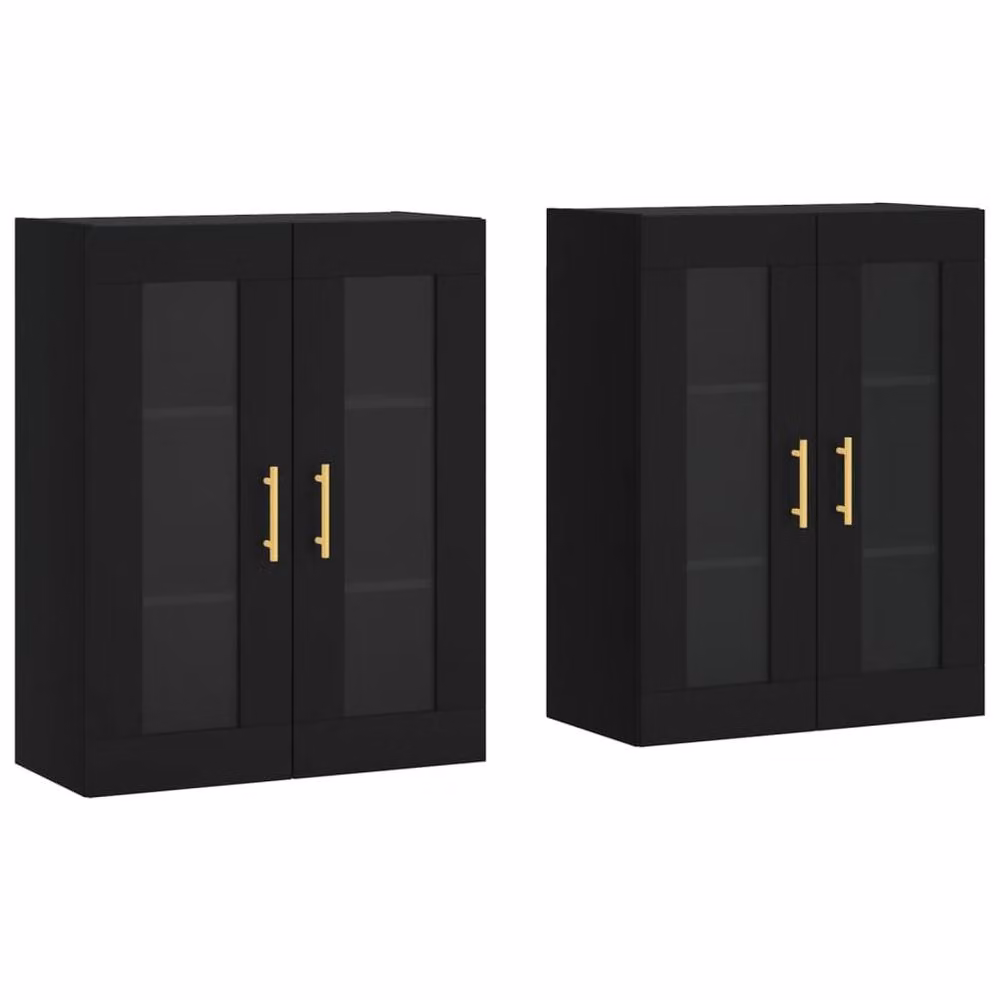 Berkfield Home Set of 2 Wall Mounted Cabinets with Glass Doors in Black – 2
