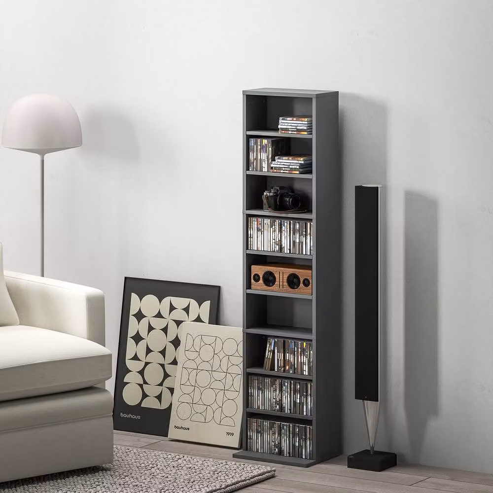 STILVORA Grey CD Storage Unit with 6 Adjustable Shelves – 2
