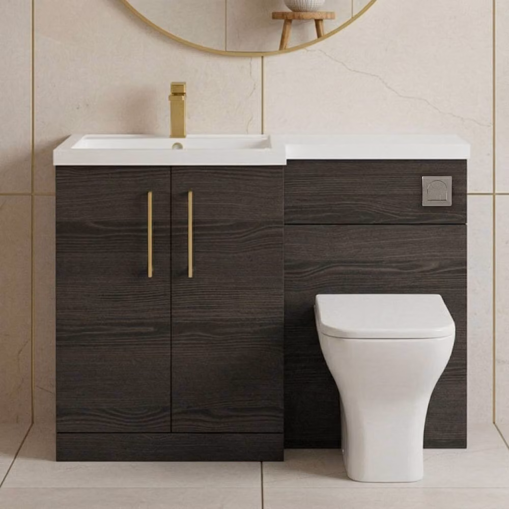 Balterley Modern Matt Black Woodgrain Left-Hand Vanity and WC Unit Combination W: 110 cm, H: 84 cm – 7