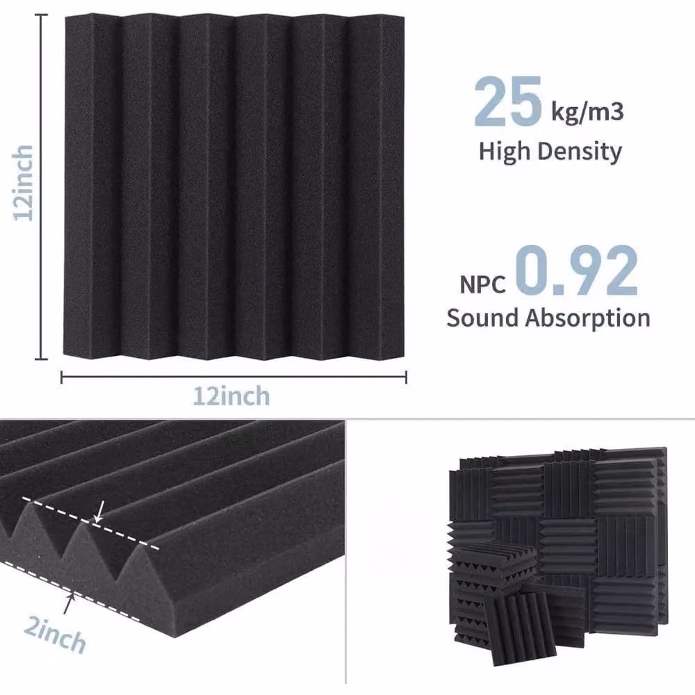 PAWNORA 12-Piece Acoustic Foam Panel Wall Tiles, Black, W/D/H: 30 x 30 x 2.5 cm – 2