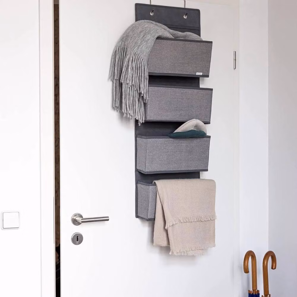 Havendro Fabric Hanging Storage Baskets with 4 Pockets in Grey – 3