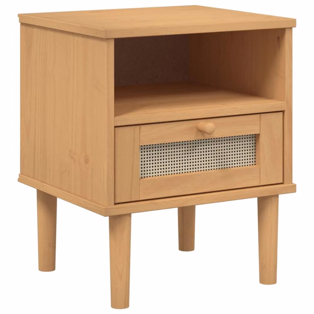 Berkfield Home SENJA Bedside Cabinet in Brown Rattan Look Solid Pine Wood, W: 40 cm, D: 35 cm, H: 48 cm – 2