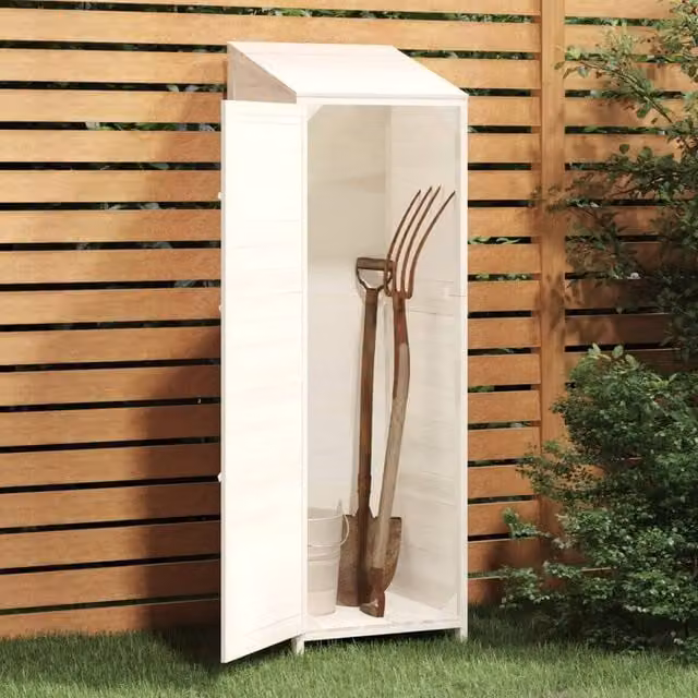 Berkfield Home White Wooden Garden Bin Store Tall Cabinet W/D/H: 55 x 52 x 174.5 cm
