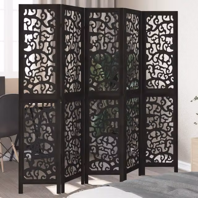 Berkfield Home 5-Panel Black Solid Paulownia Wood Room Divider – 1