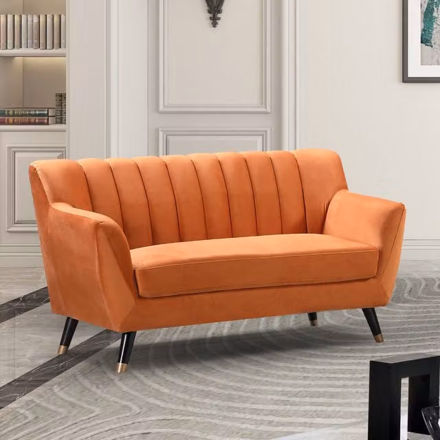 Artemis Home Morgan 2 Seat Orange Velvet Upholstered Sofa with Solid Wood Frame