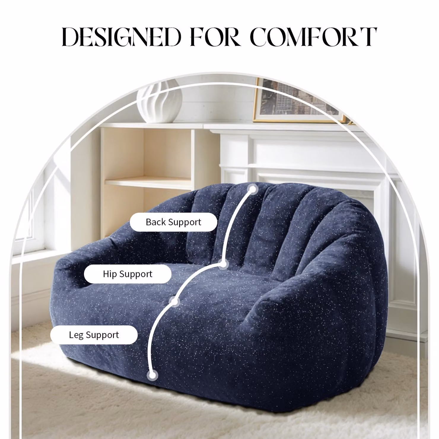 Aosom UK Plush 2-Seater Bean Bag Sofa with High Density Sponge in Blue, W: 98 cm, D: 140 cm, H: 61 cm – 5