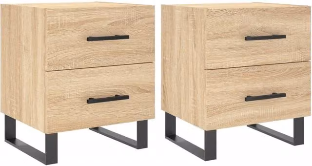 Berkfield Home Set of 2 Sonoma Oak Bedside Cabinets in Light Tan, W/D/H: 40 x 35 x 47.5 cm