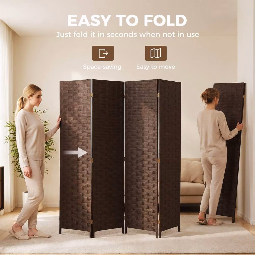 HOMCOM 4 Panel Folding Room Divider Privacy Screen in Dark Brown – 4