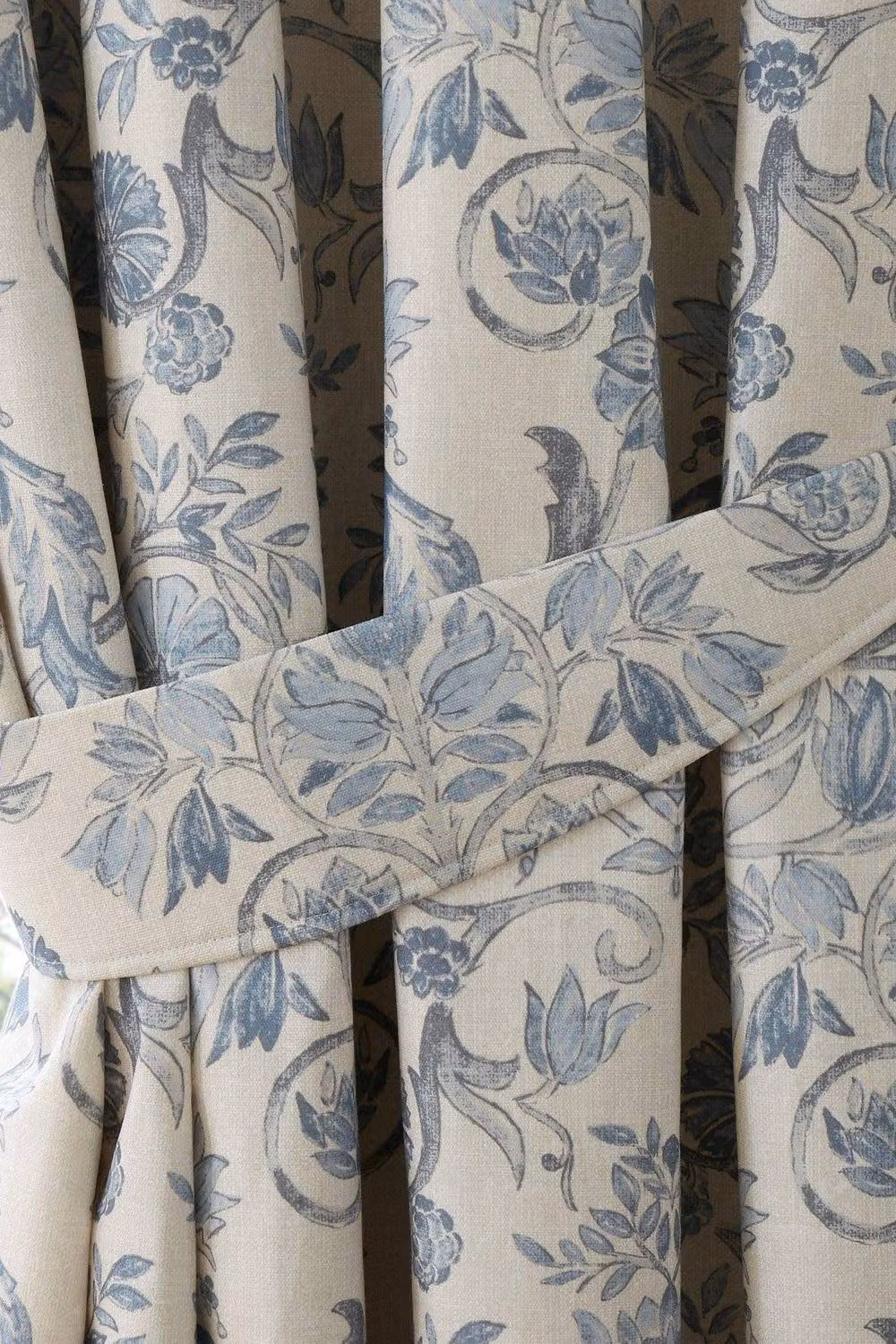 Dreams & Drapes Averie Blue Floral Pencil Pleat Cotton Curtains, W: 229 cm, H: 229 cm – 2