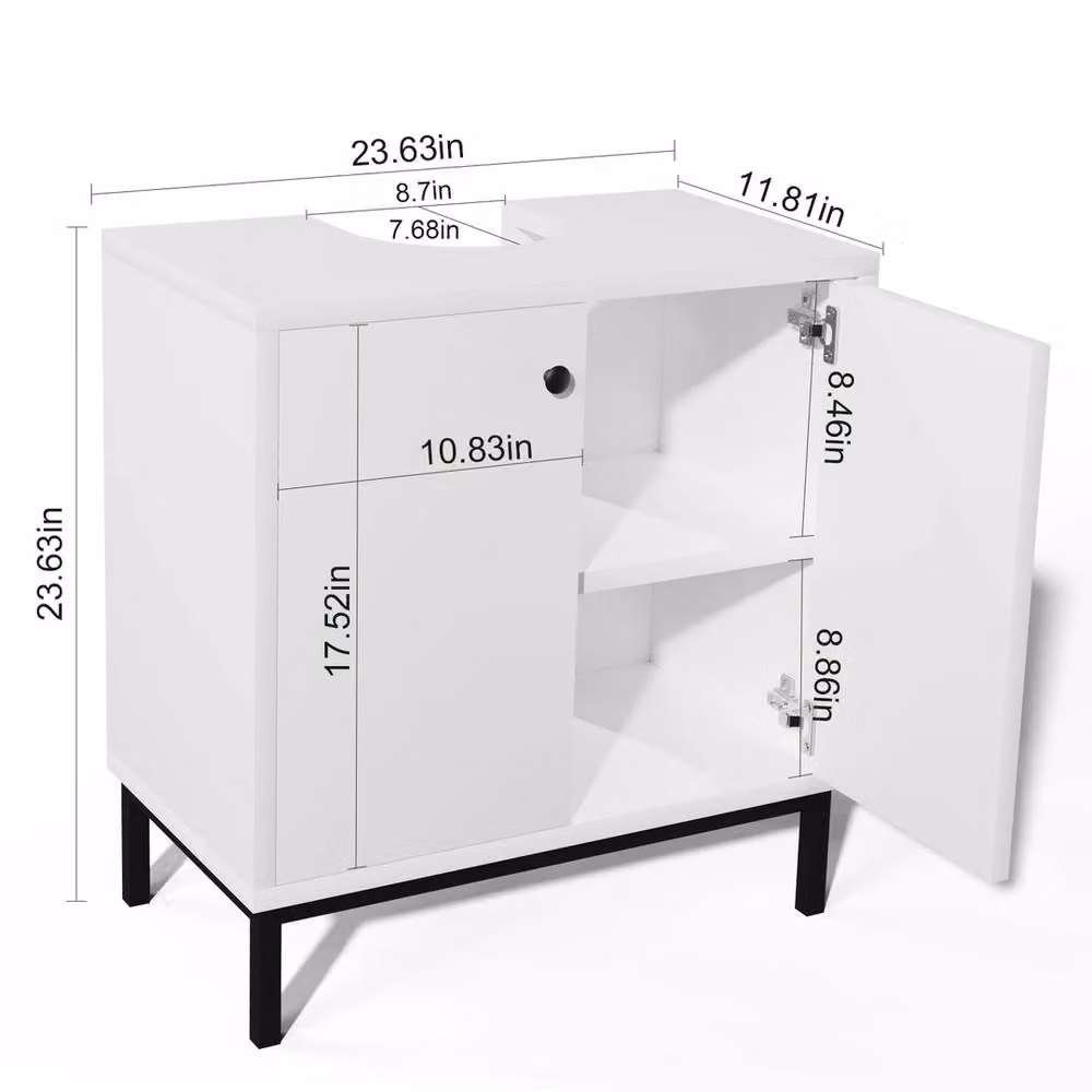EONLION Modern Glossy White Freestanding Bathroom Sink Cabinet with Hinged Doors and Internal Shelves – 2