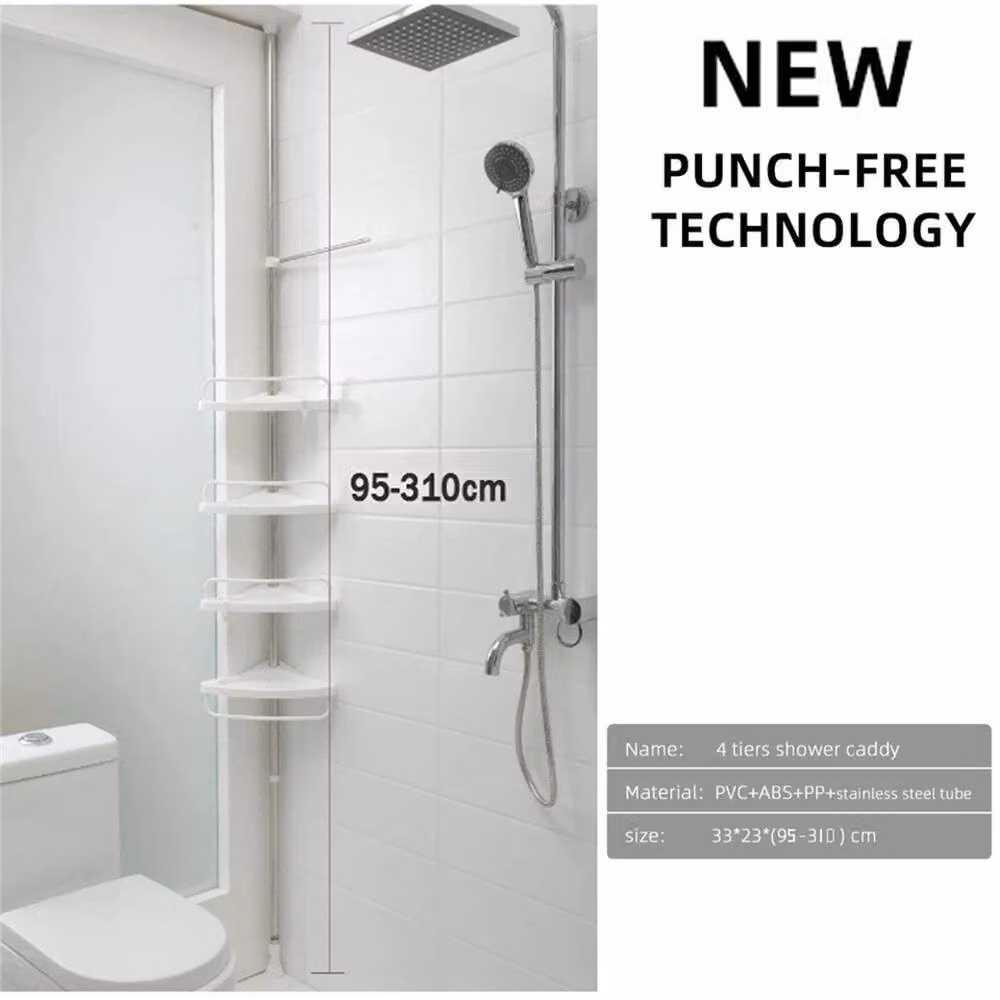 SPETLEK White Adjustable Corner Bathroom Shower Caddy Tension Rod Shelf – 2