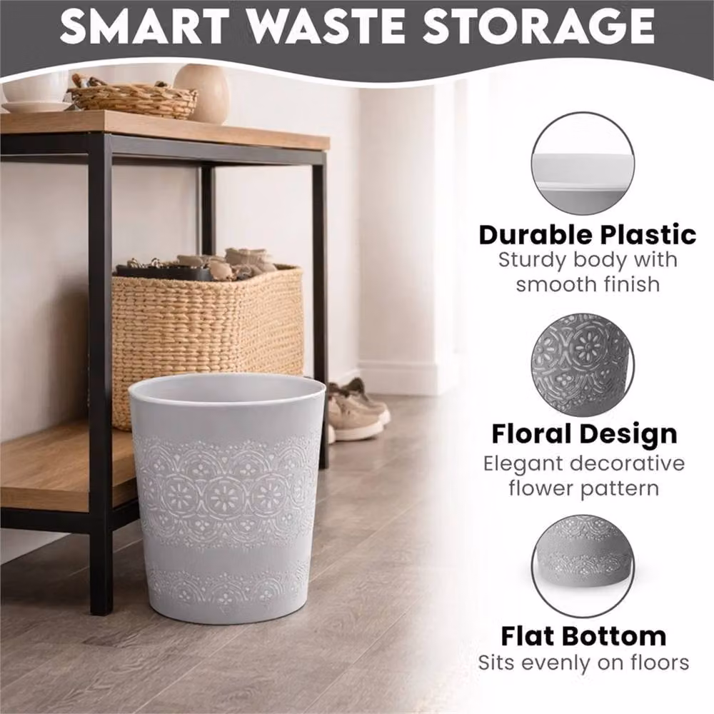 PAWNORA Grey 9 Litre Plastic Waste Paper Bin for Home, Office or Kitchen – 5