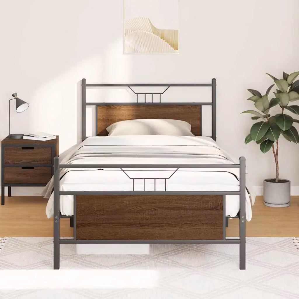 Berkfield Home Brown Oak Bed Frame in Engineered Wood, W/D/H: 100 x 200 cm – 3