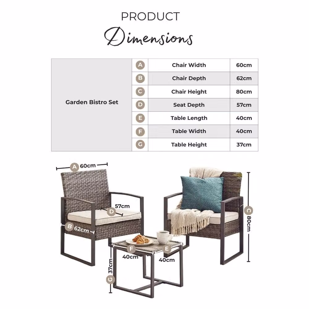 FurnitureboxUK Algarve 2 Seater Rattan and Metal Bistro Set in Grey – 3