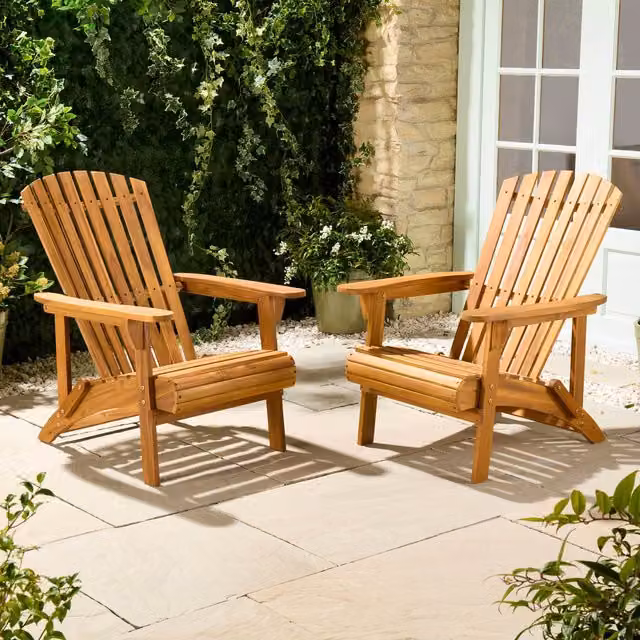VonHaus Hudson Acacia Wood Adirondack Garden Chairs, Set of 2, Brown