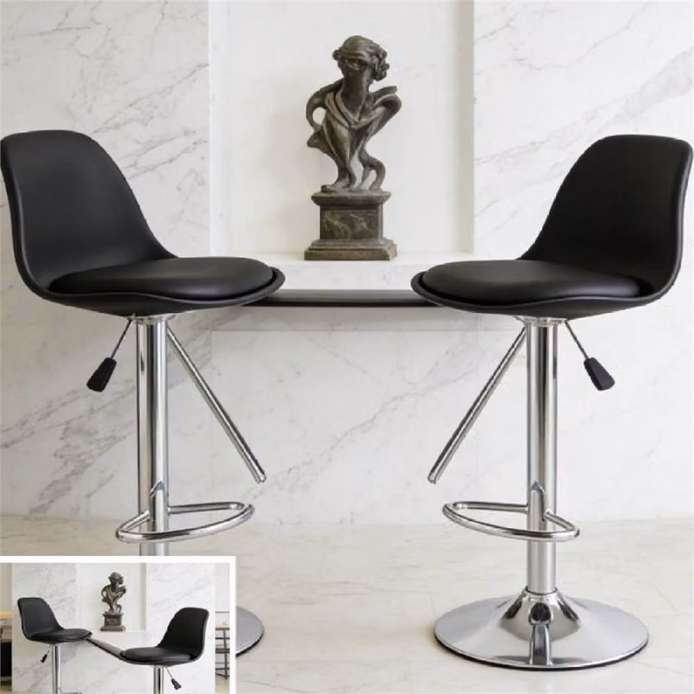 Nordara Black Synthetic Leather Adjustable Height Swivel Bar Stools with Metal Base – 5