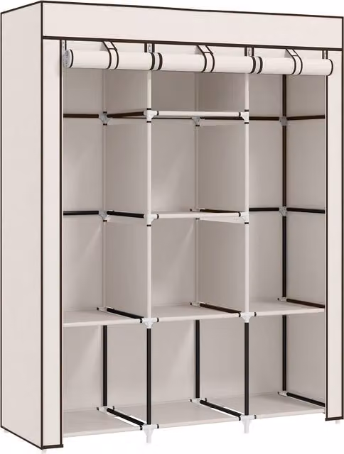 HOMCOM Portable Fabric Wardrobe with Roll Shutter, Hanging Rod and Internal Shelves, White, W/D/H: 125 x 43 x 162.5 cm