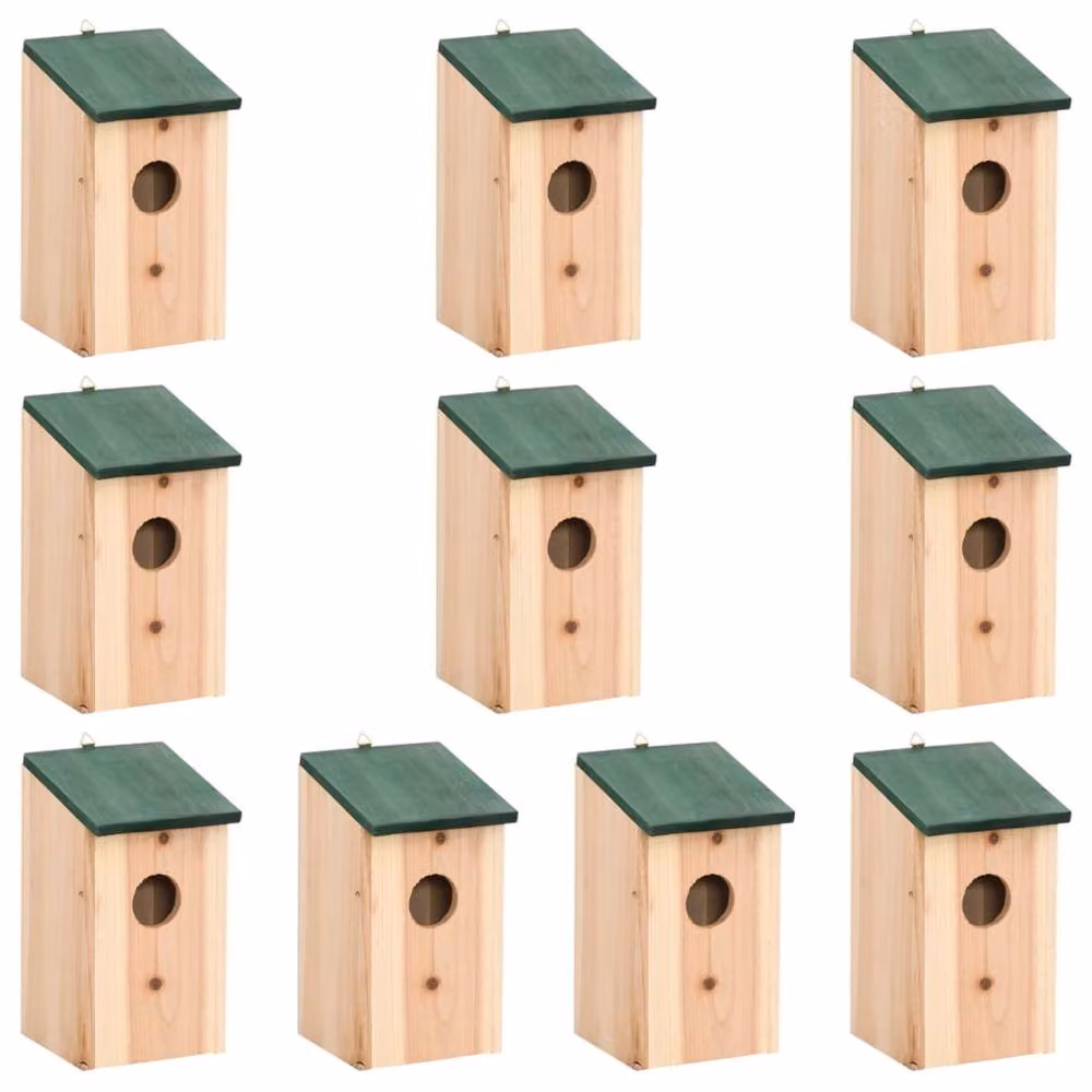 Berkfield Home 10 Pack Rustic Solid Firwood Bird Houses in Brown, W/D/H: 12 x 12 x 22 cm – 2