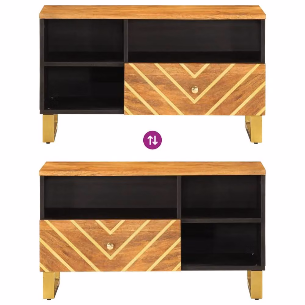 Berkfield Home Modern Geometric TV Cabinet in Brown and Black Solid Mango Wood, W: 80 cm, D: 33.5 cm, H: 46 cm – 5