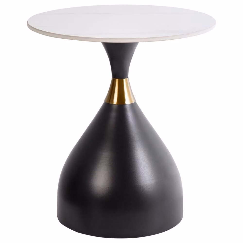 Wyld and Coco Sculptural Side Table with White Sintered Stone Top and Black Metal Base – 2