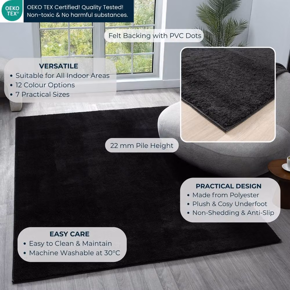 Desire Rugs Comfy Washable Low Pile Living Room Area Rug in Black, W: 50 cm x L: 80 cm – 3