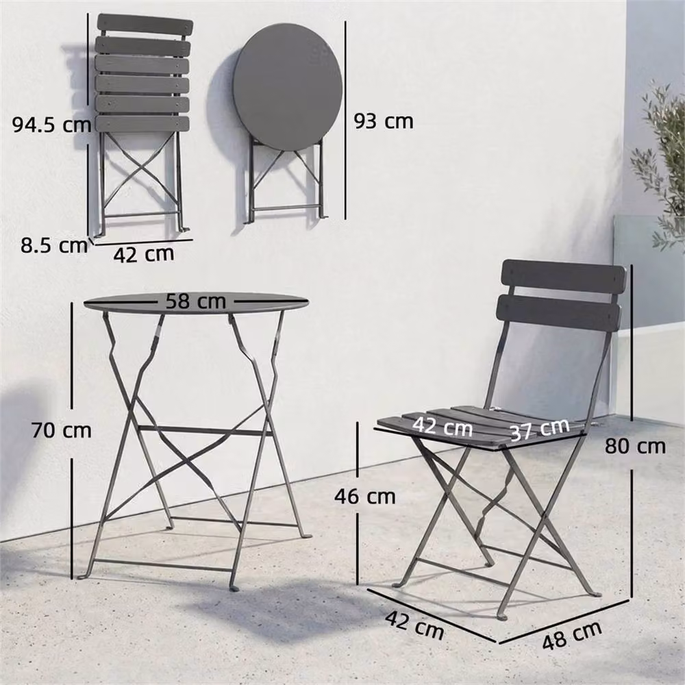 SPETLEK Grey Folding Bistro Set with Round Table and Chairs for Garden, Terrace or Balcony, Diameter: 100 cm – 2