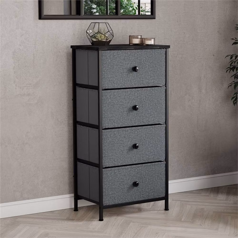 SPETLEK 4 Drawer Fabric and Metal Chest of Drawers in Dark Grey and Black – 4
