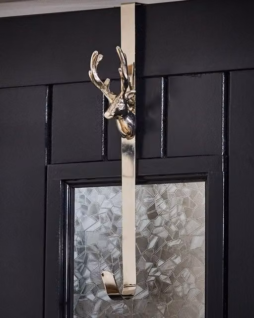 Dibor Silver Stag Metal Over Door Christmas Wreath Hanger Hook