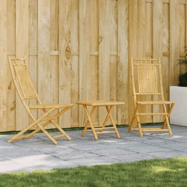Berkfield Home 3 Piece Bamboo Bistro Set in Brown