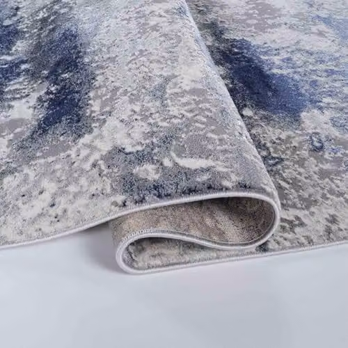 Serdim Rugs Abstract Modern Machine Woven Area Rug, Blue and Silver, W: 120 cm, L: 170 cm – 3
