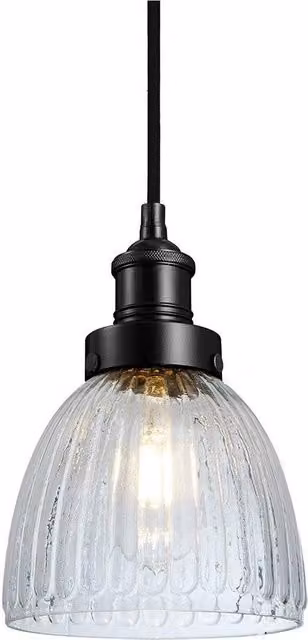 Industville Brooklyn Glass Cone Pendant Light with Black Holder and Transparent Glass