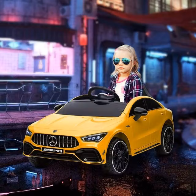 AIYAPLAY Mercedes-AMG CLA 45 Licensed 12V Electric Ride on Car with Light and Sound Effects, Yellow
