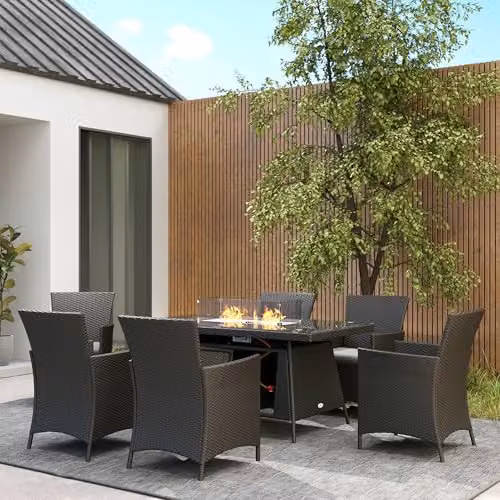 Outsunny 7 Piece Rattan Garden Furniture Set with Fire Pit Table in Black – 8