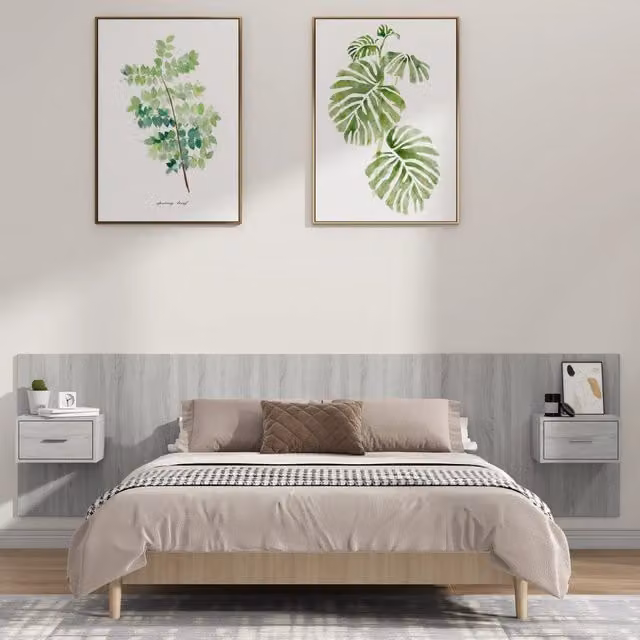 Berkfield Home Bed Headboard with Integrated Nightstand Cabinets in Grey Sonoma Engineered Wood
