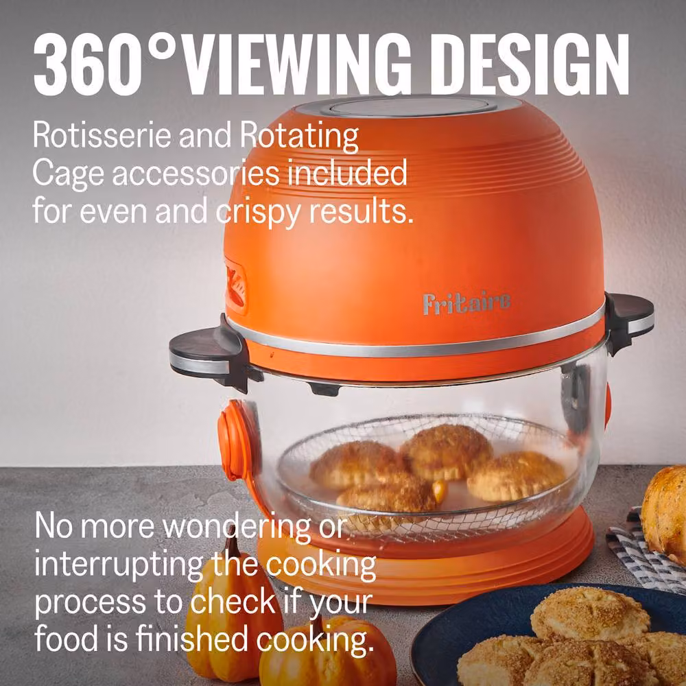 Fritaire Non-Toxic Orange Air Fryer with Rotating Glass Basket, Teflon and BPA Free – 3