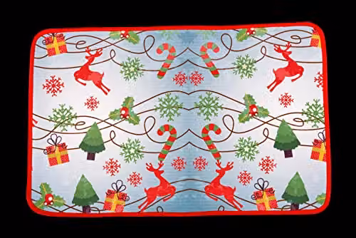 Shatchi Christmas Theme Printed Non-Slip Rectangular Doormat, Multicolour and Red, W/D/H: 38.5 x 38.5 x 1.0 cm – 5