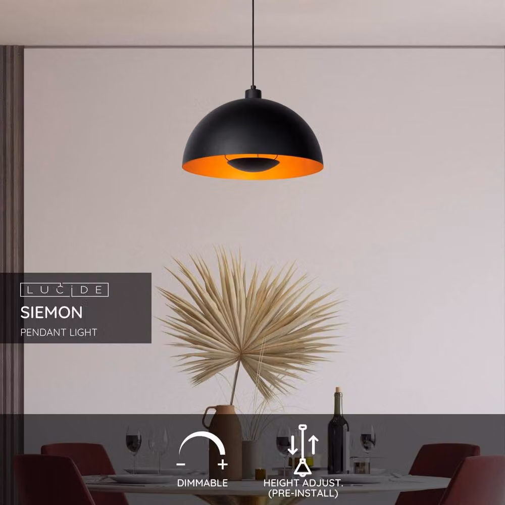 Netlighting Siemon Modern Round Pendant Light in Black, Diameter: 40 cm – 2