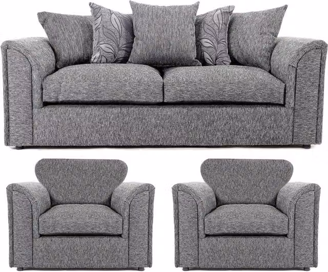 Furnishings For Less UK Byron Dundee Chenille Fabric 3 Piece 5 Seater Sofa Suite in Grey