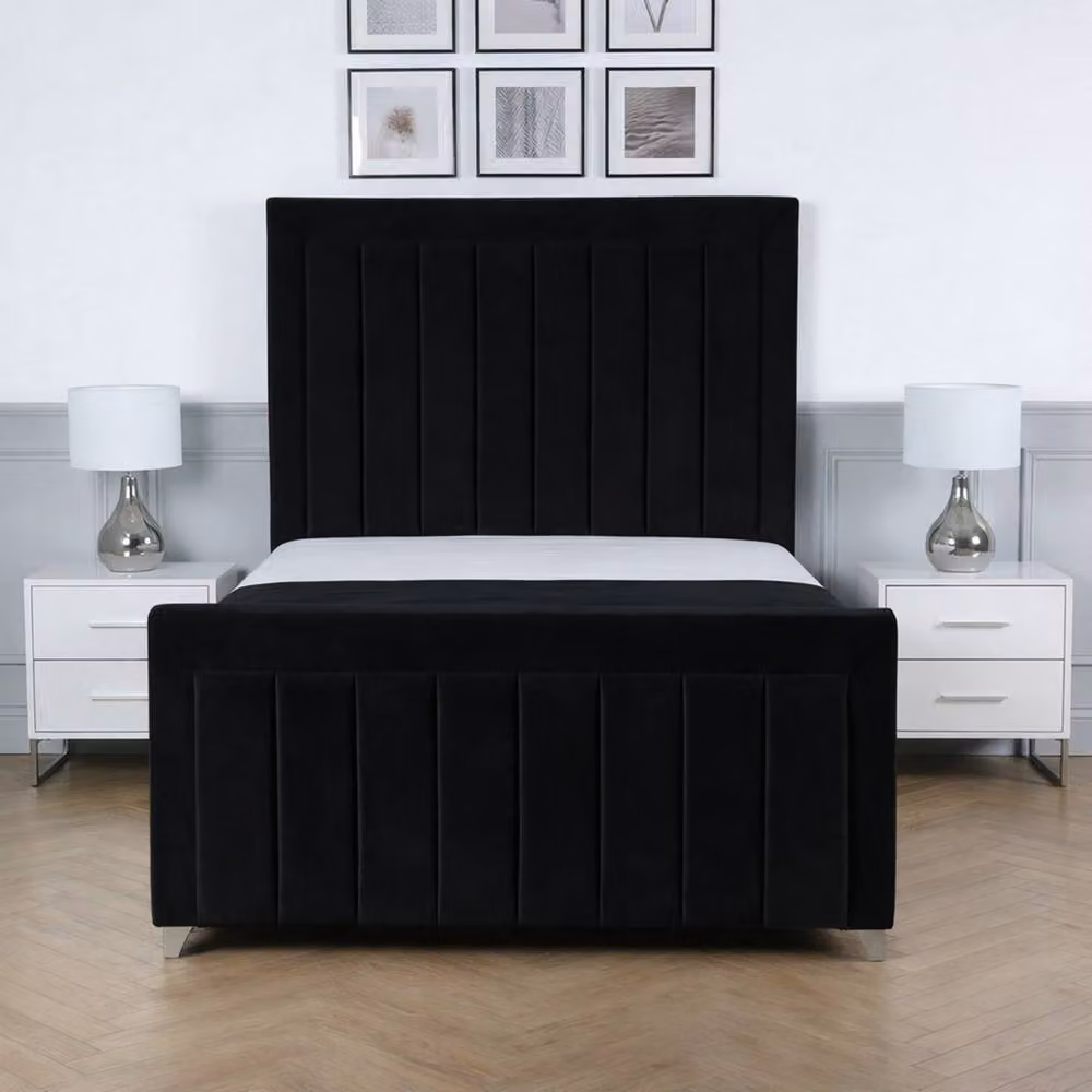 Living Comfort Bedz Elara Upholstered Velvet Gas Lift Storage Bed in Black, W/D/H: 140 x 200 cm – 2