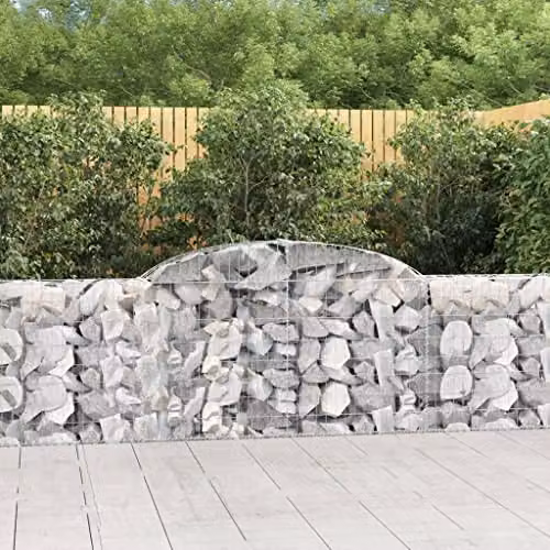 vidaXL Arched Gabion Baskets, 2 Pieces, Silver Galvanised Steel, W: 300 cm, D: 30 cm, H: 80/100 cm – 2