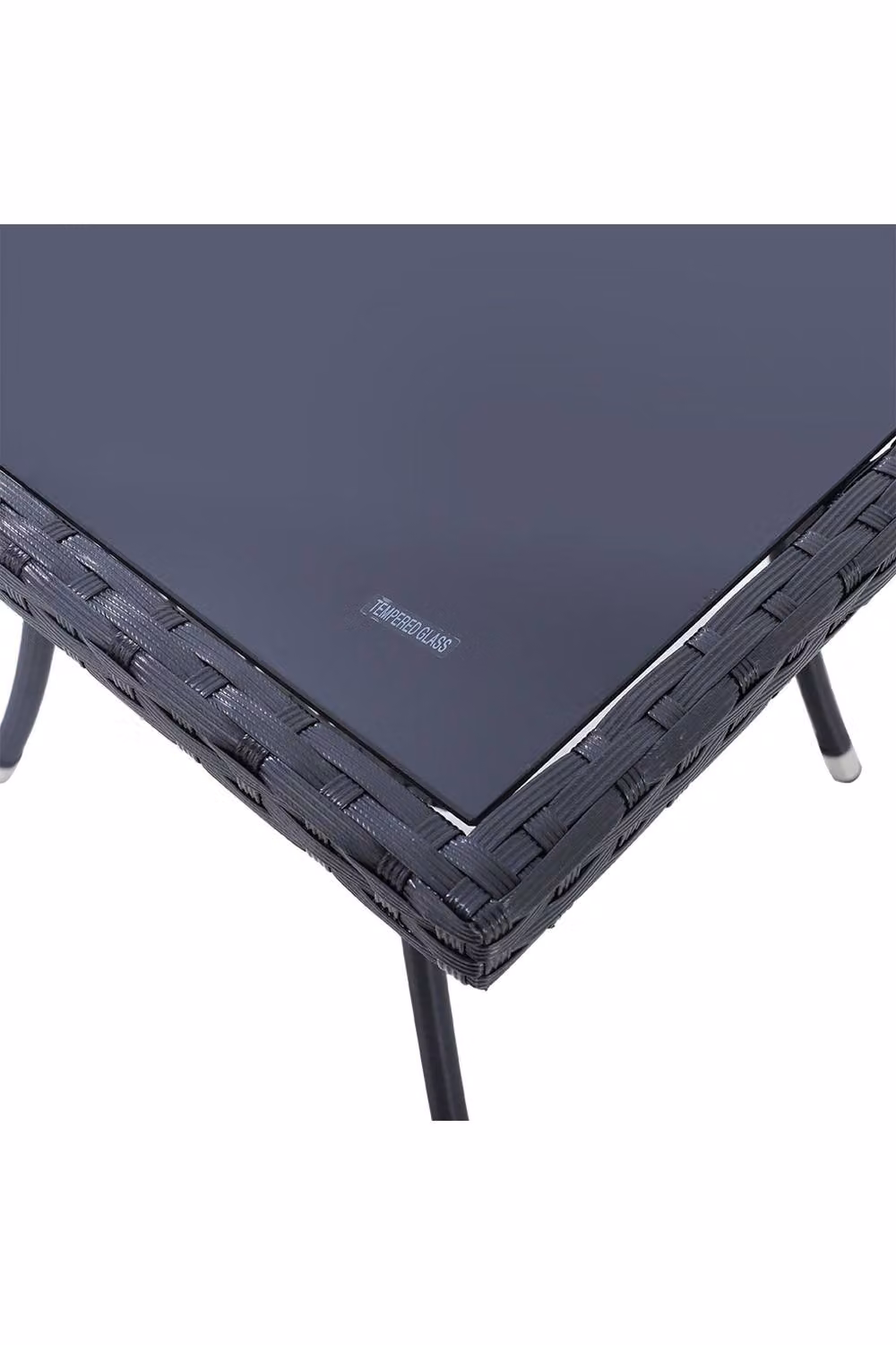 Garden Sanctuary Black Wicker 4 Seater Garden Dining Table with Tempered Glass Top and Parasol Hole – 3