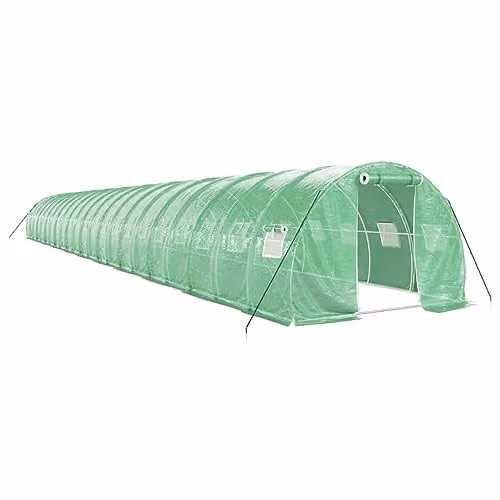 vidaXL Greenhouse with Green Steel Frame and Plastic Cover, 66 m², W: 22 m, D: 3 m, H: 2 m
