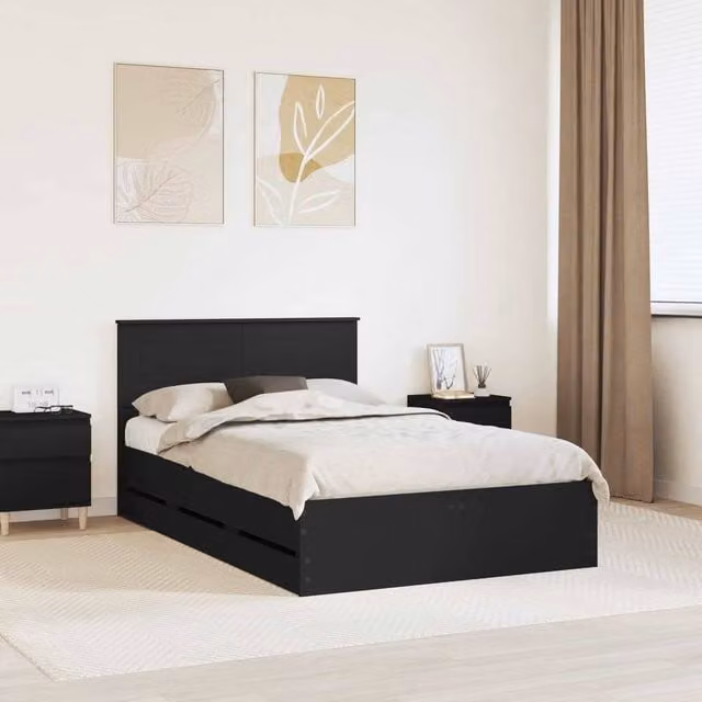 Berkfield Home Modern Bed Frame with Drawers in Black, Engineered Wood, W: 120 cm, L: 190 cm