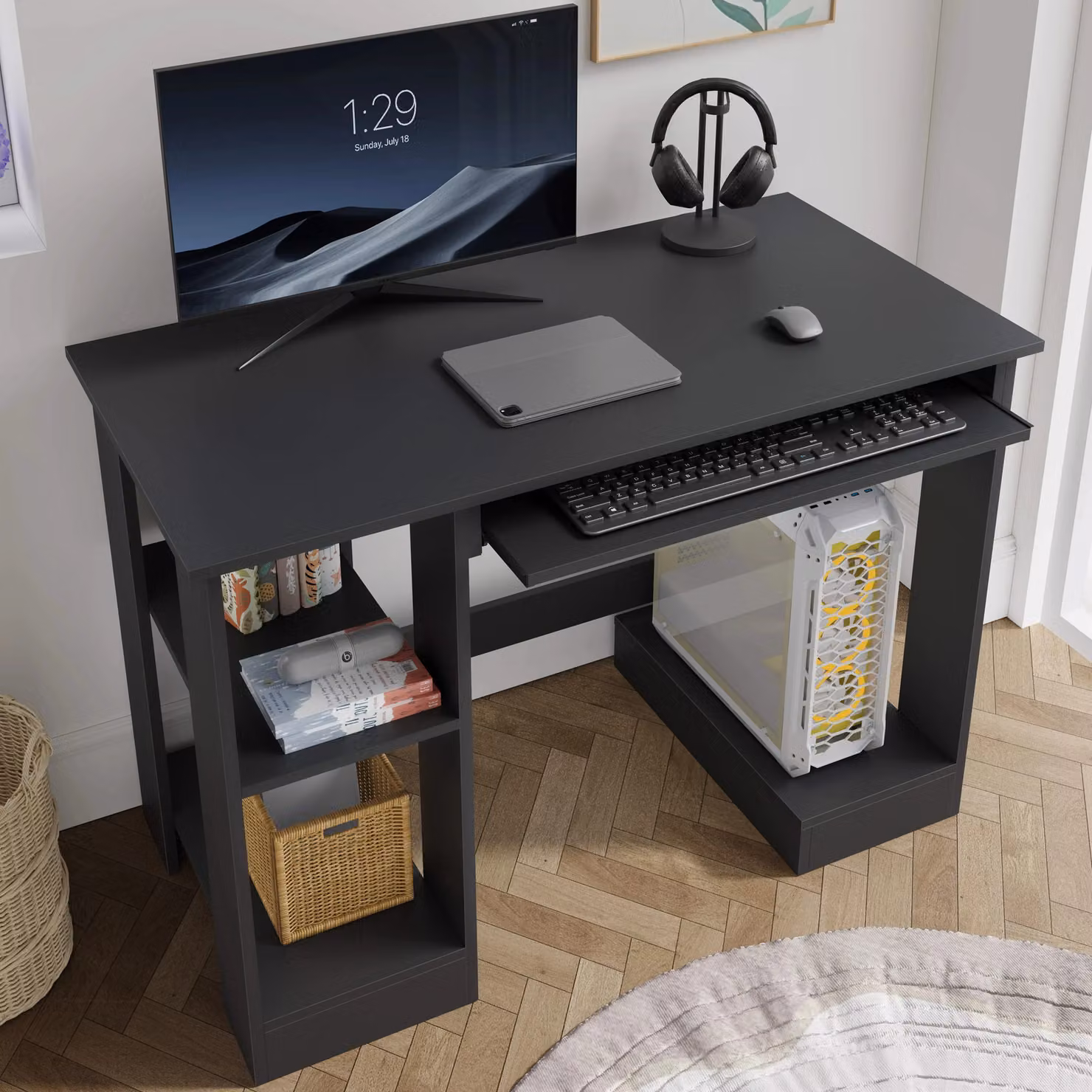 DHS Modern Black Computer Desk with Storage for Home Office