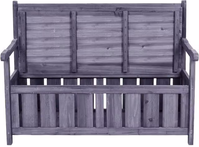 KORVIXA Grey Wooden Garden Bench with Cushion Storage, Made from Treated Spruce Wood, W/D/H: 150 x 109 x 100 cm
