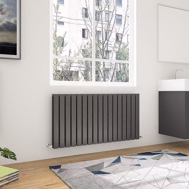 AicaBathroom Horizontal Flat Panel Double Steel Radiator in Anthracite Grey, Width: 115.6 cm