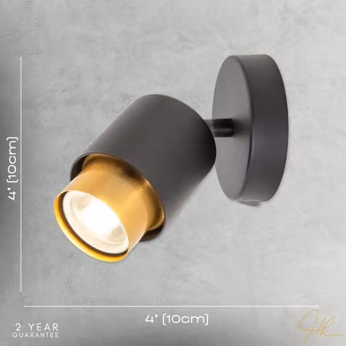 Happy Homewares Modern Matte Black and Gold Metal Adjustable Cylinder Wall Light with Rocker Switch, W/D/H: 16 x 10 x 10 cm – 2