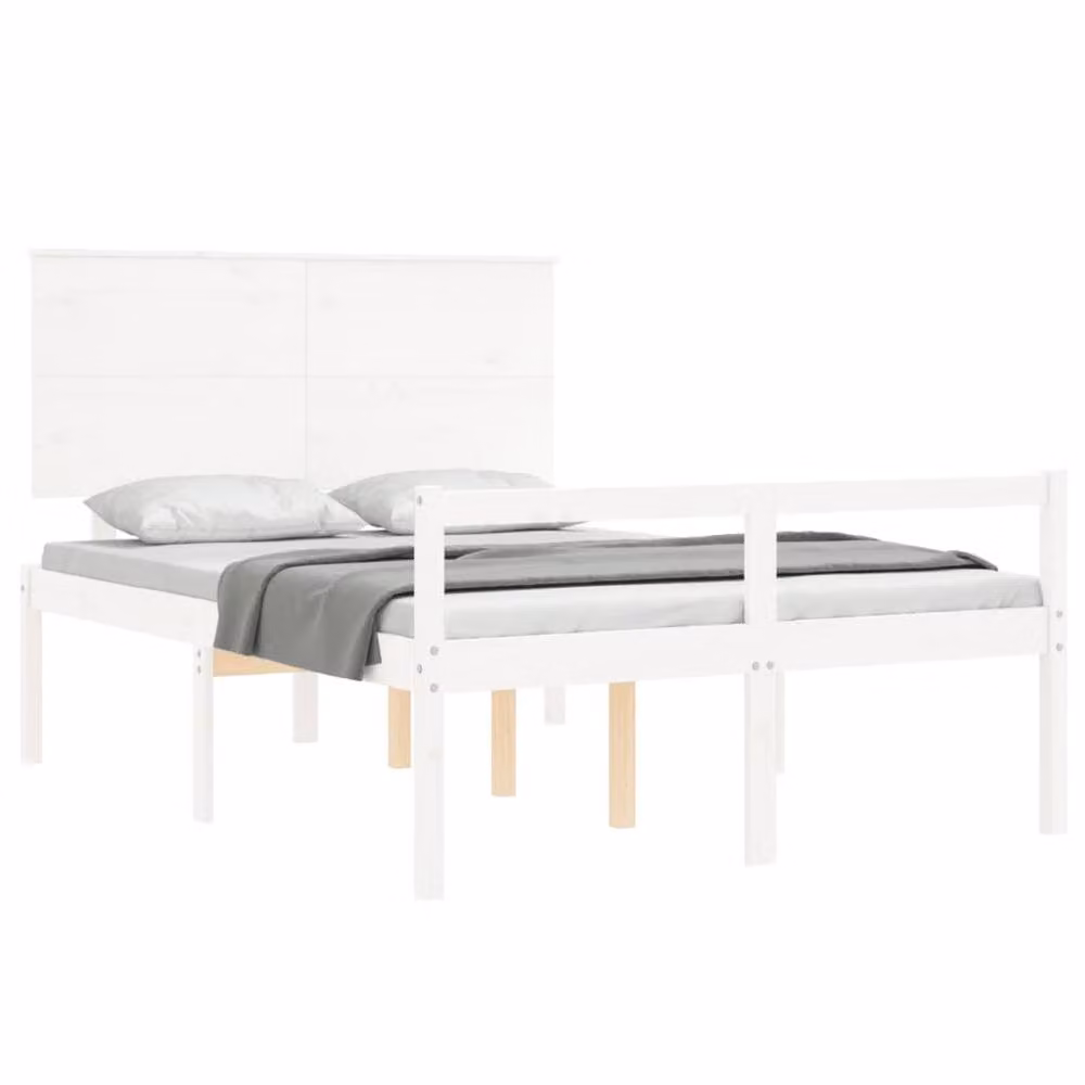Berkfield Home Small Double Solid Wood Bed Frame with Headboard in White – 2